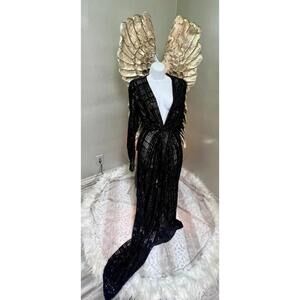 $2K ALEXANDRE VAUTHIER Lamé Rib Jersey Maxi Dress V Neck Gown, 42,12
